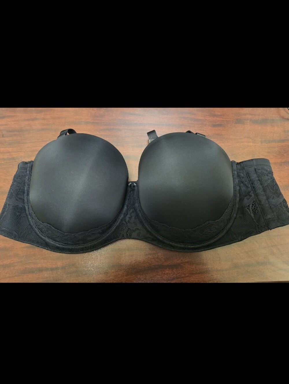 NWT Torrid Black Lace-Trim Strapless Pushup Bra 48D, Black